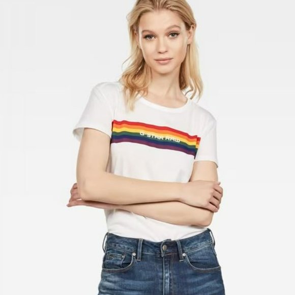 G-STAR RAW Rainbow Logo White T - Picture 1 of 7